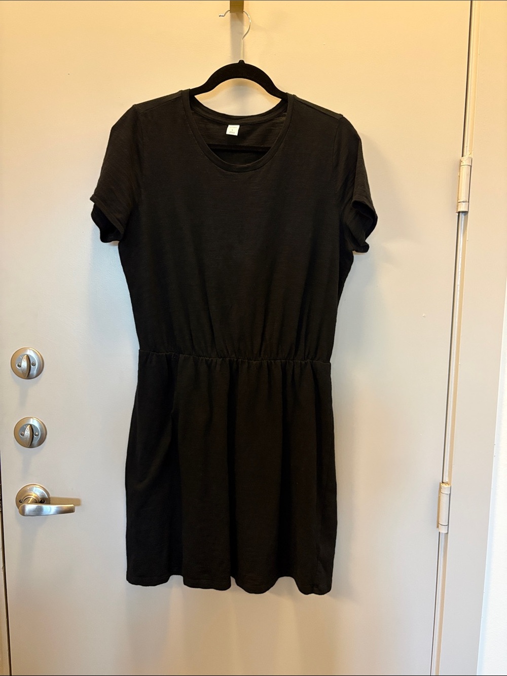 Old Navy Black Short-Sleeve Elastic-Waist  Cotton Dress, Size L
